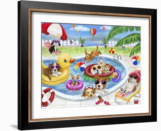 Dogs swimming pool-MAKIKO-Framed Giclee Print