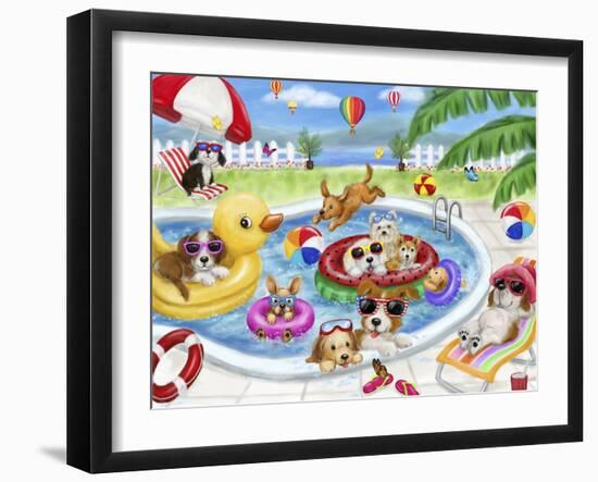 Dogs swimming pool-MAKIKO-Framed Giclee Print