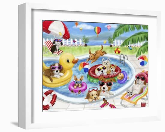 Dogs swimming pool-MAKIKO-Framed Giclee Print