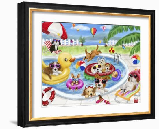 Dogs swimming pool-MAKIKO-Framed Giclee Print