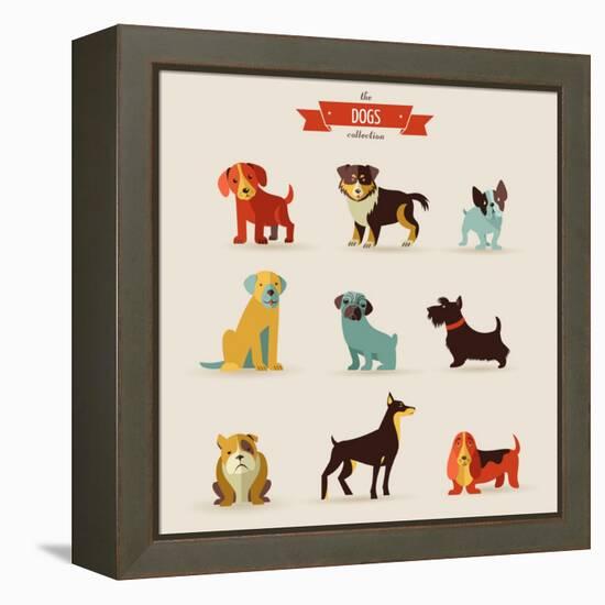 Dogs Vector Set of Icons and Illustrations-Marish-Framed Stretched Canvas