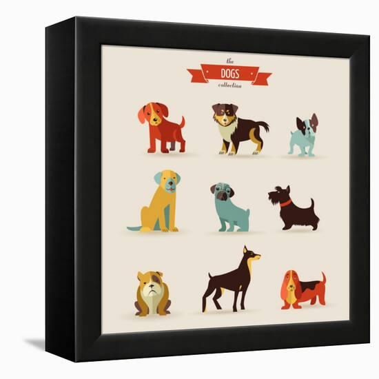 Dogs Vector Set of Icons and Illustrations-Marish-Framed Stretched Canvas