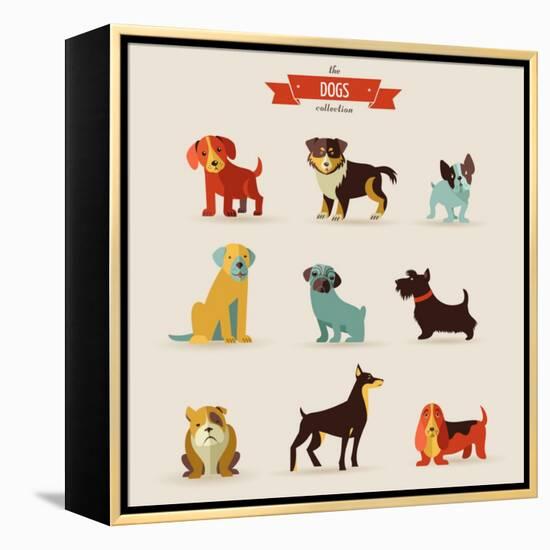 Dogs Vector Set of Icons and Illustrations-Marish-Framed Stretched Canvas