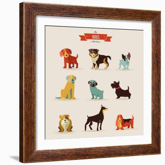 Dogs Vector Set of Icons and Illustrations-Marish-Framed Art Print