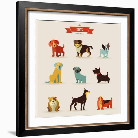 Dogs Vector Set of Icons and Illustrations-Marish-Framed Art Print