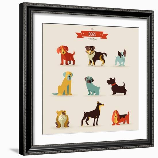 Dogs Vector Set of Icons and Illustrations-Marish-Framed Art Print