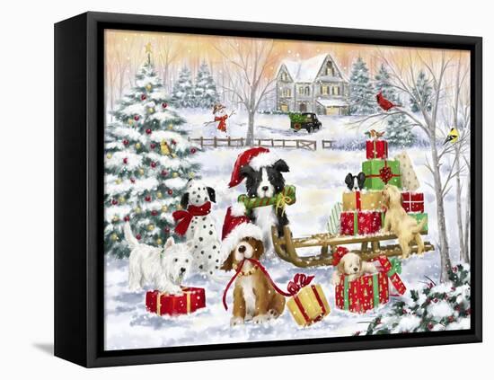 Dogs With Christmas presents-MAKIKO-Framed Premier Image Canvas