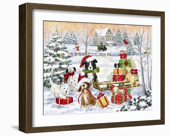 Dogs With Christmas presents-MAKIKO-Framed Giclee Print