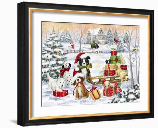 Dogs With Christmas presents-MAKIKO-Framed Giclee Print