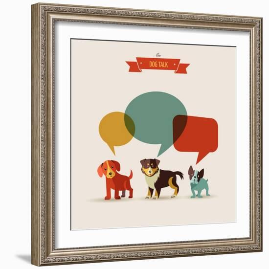 Dogs with Speech Bubbles - Vector Set of Icons and Illustrations-Marish-Framed Art Print