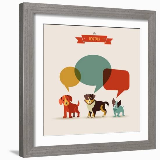 Dogs with Speech Bubbles - Vector Set of Icons and Illustrations-Marish-Framed Art Print