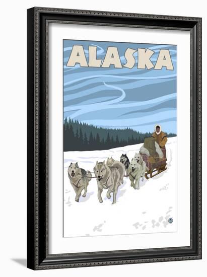 Dogsledding, Alaska-Lantern Press-Framed Art Print