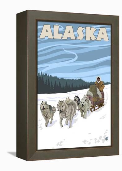 Dogsledding, Alaska-Lantern Press-Framed Stretched Canvas