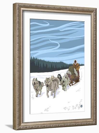 Dogsledding Scene-Lantern Press-Framed Art Print