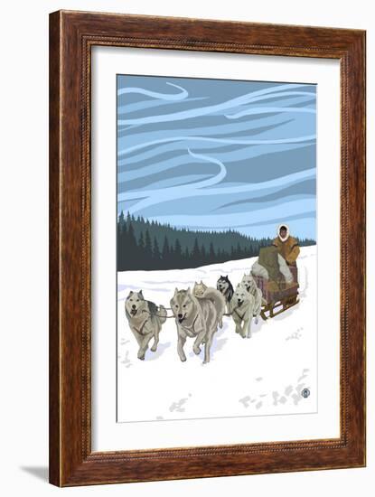 Dogsledding Scene-Lantern Press-Framed Art Print