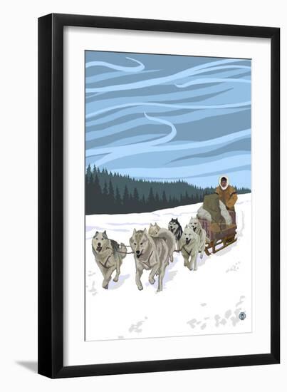 Dogsledding Scene-Lantern Press-Framed Art Print