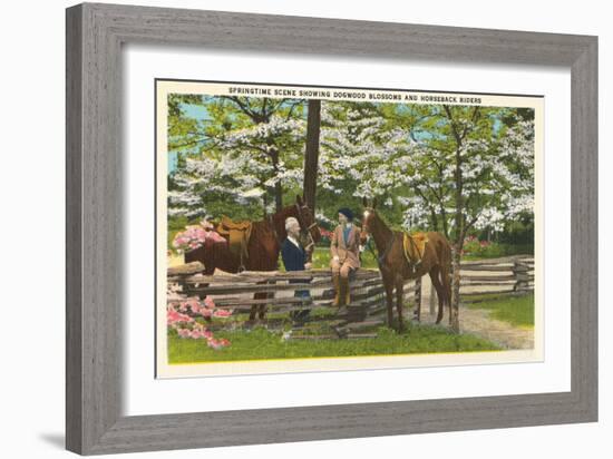 Dogwood Blossoms, Horses-null-Framed Art Print