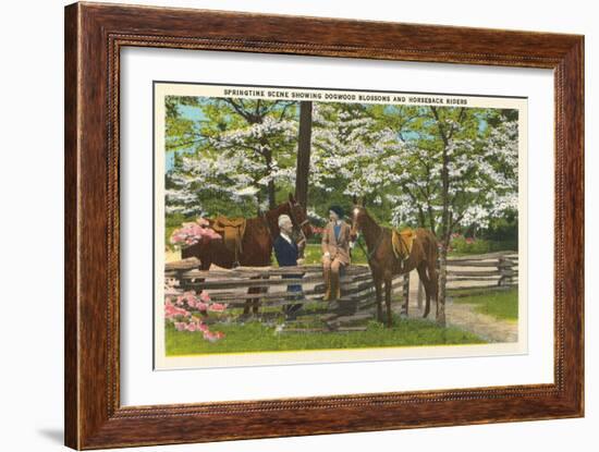 Dogwood Blossoms, Horses-null-Framed Art Print