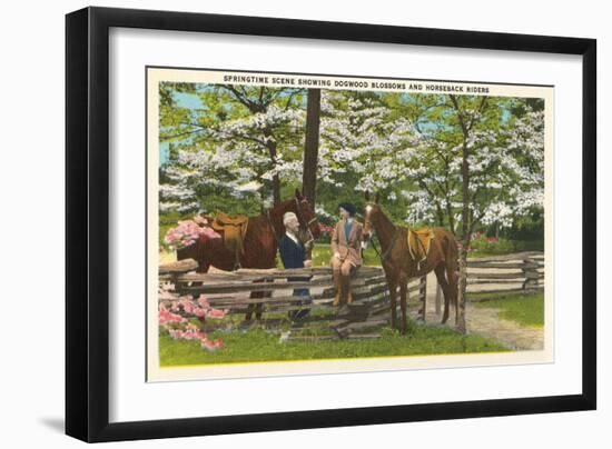 Dogwood Blossoms, Horses-null-Framed Art Print