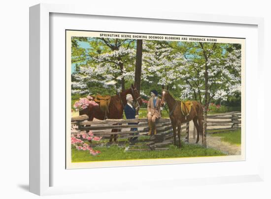 Dogwood Blossoms, Horses-null-Framed Art Print