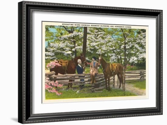 Dogwood Blossoms, Horses-null-Framed Art Print