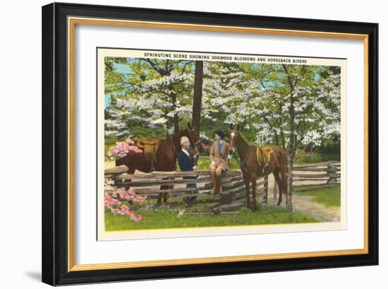 Dogwood Blossoms, Horses-null-Framed Art Print