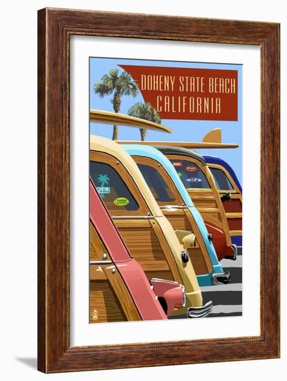 Doheny State Beach, California - Woodies Lined Up-Lantern Press-Framed Art Print