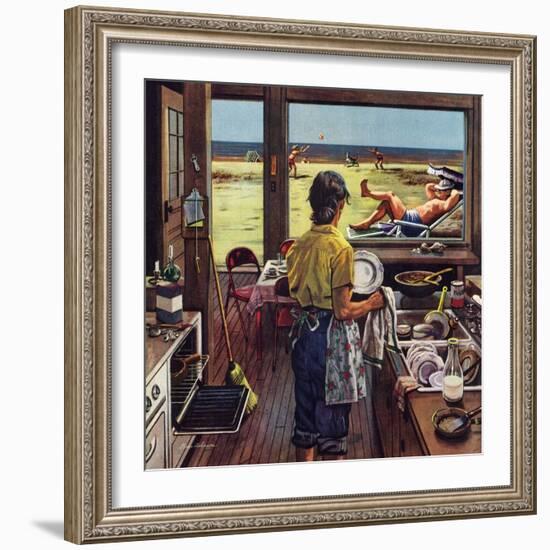 "Doing Dishes at the Beach", July 19, 1952-Stevan Dohanos-Framed Giclee Print