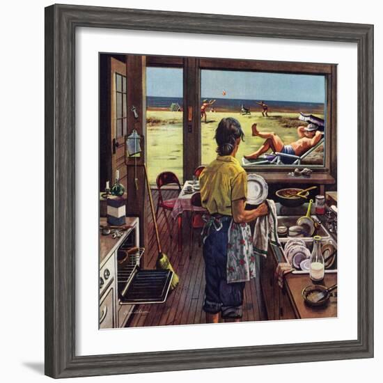 "Doing Dishes at the Beach", July 19, 1952-Stevan Dohanos-Framed Giclee Print