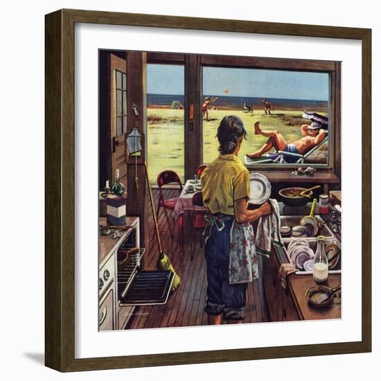 "Doing Dishes at the Beach", July 19, 1952-Stevan Dohanos-Framed Giclee Print