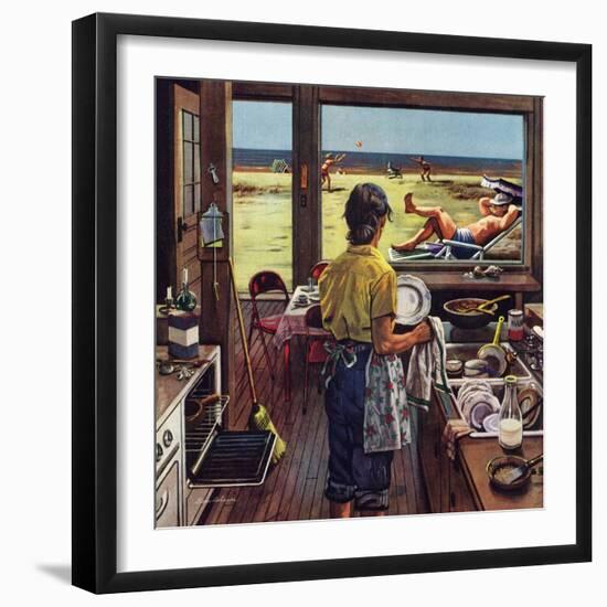 "Doing Dishes at the Beach", July 19, 1952-Stevan Dohanos-Framed Giclee Print
