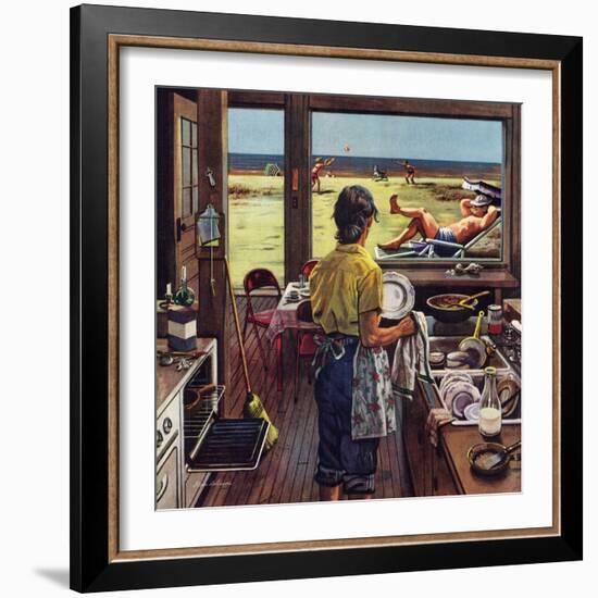 "Doing Dishes at the Beach", July 19, 1952-Stevan Dohanos-Framed Giclee Print