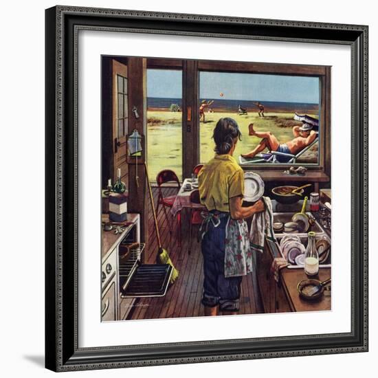 "Doing Dishes at the Beach", July 19, 1952-Stevan Dohanos-Framed Giclee Print