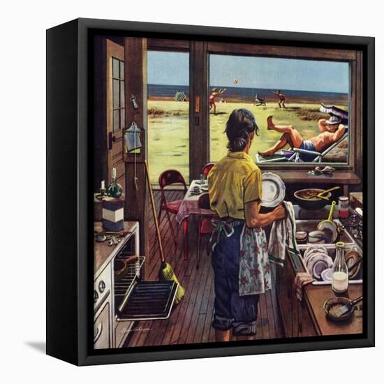 "Doing Dishes at the Beach", July 19, 1952-Stevan Dohanos-Framed Premier Image Canvas