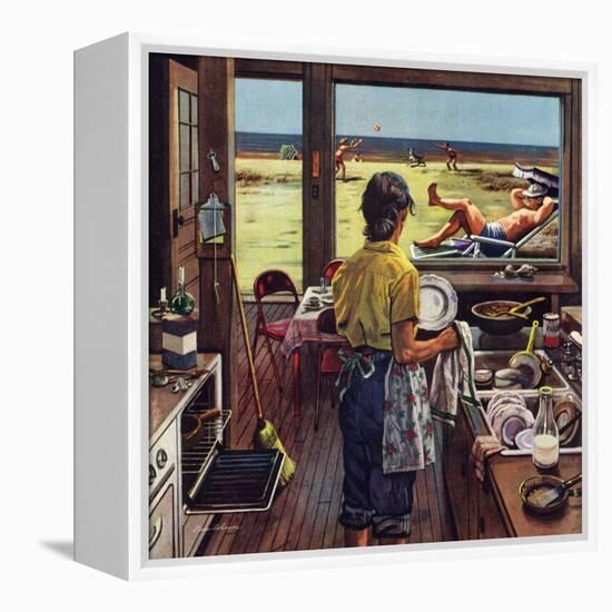 "Doing Dishes at the Beach", July 19, 1952-Stevan Dohanos-Framed Premier Image Canvas