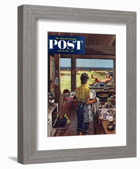 "Doing Dishes at the Beach" Saturday Evening Post Cover, July 19, 1952-Stevan Dohanos-Framed Giclee Print