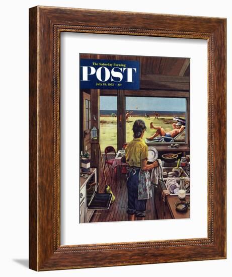 "Doing Dishes at the Beach" Saturday Evening Post Cover, July 19, 1952-Stevan Dohanos-Framed Giclee Print