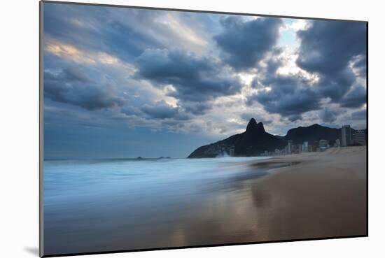 Dois Irmaos Peaks in the Distance on Ipanema Beach at Sunset-Alex Saberi-Mounted Photographic Print