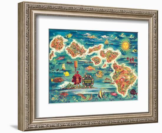 Dole Map of the Hawaiian Islands c.1950-Joseph Fehér-Framed Art Print