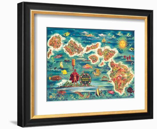 Dole Map of the Hawaiian Islands c.1950-Joseph Fehér-Framed Art Print