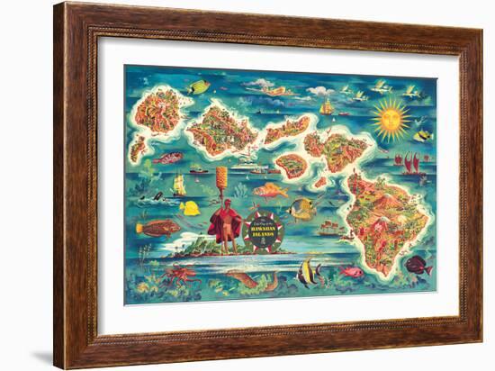 Dole Map of the Hawaiian Islands c.1950-Joseph Fehér-Framed Giclee Print