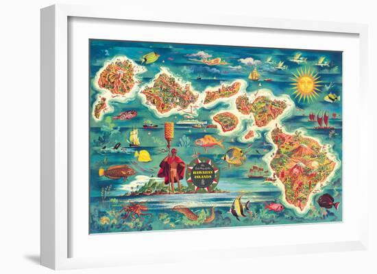 Dole Map of the Hawaiian Islands c.1950-Joseph Fehér-Framed Giclee Print