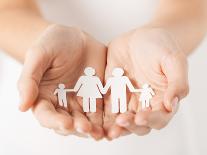 Close Up of Womans Cupped Hands Showing Paper Man Family-dolgachov-Photographic Print