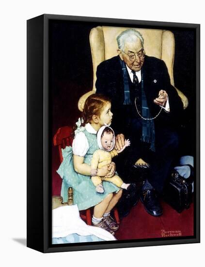 Doll Checkup (or Doll Pretending to Check up Doll)-Norman Rockwell-Framed Premier Image Canvas