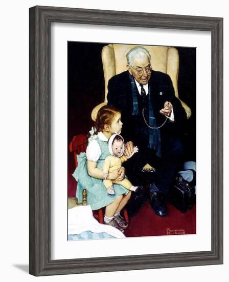 Doll Checkup (or Doll Pretending to Check up Doll)-Norman Rockwell-Framed Giclee Print