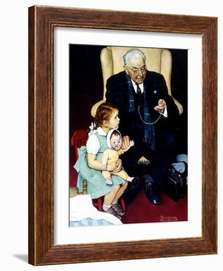 Doll Checkup (or Doll Pretending to Check up Doll)-Norman Rockwell-Framed Giclee Print