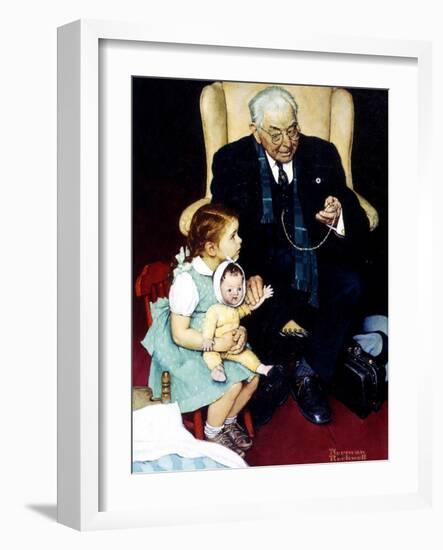 Doll Checkup (or Doll Pretending to Check up Doll)-Norman Rockwell-Framed Giclee Print