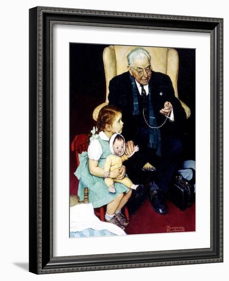 Doll Checkup (or Doll Pretending to Check up Doll)-Norman Rockwell-Framed Giclee Print