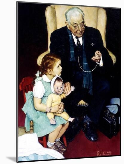 Doll Checkup (or Doll Pretending to Check up Doll)-Norman Rockwell-Mounted Premium Giclee Print