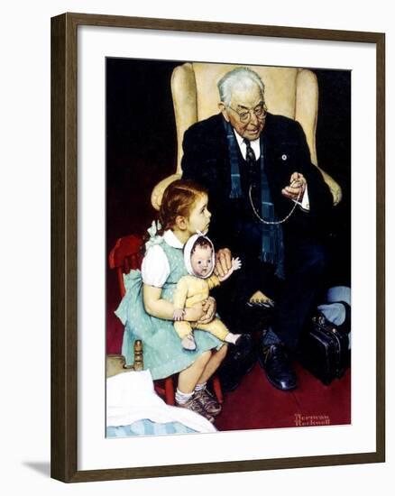 Doll Checkup (or Doll Pretending to Check up Doll)-Norman Rockwell-Framed Giclee Print